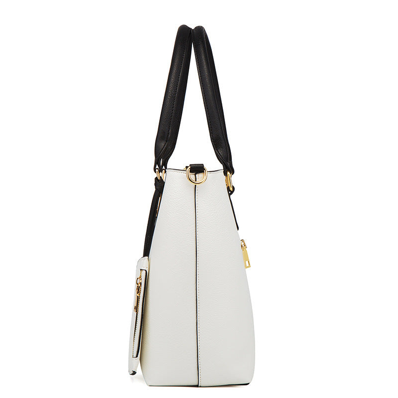 Color Blocked PU Leather Crossbody Shoulder Handbag Set– Retro European Style Bucket Bag for Women