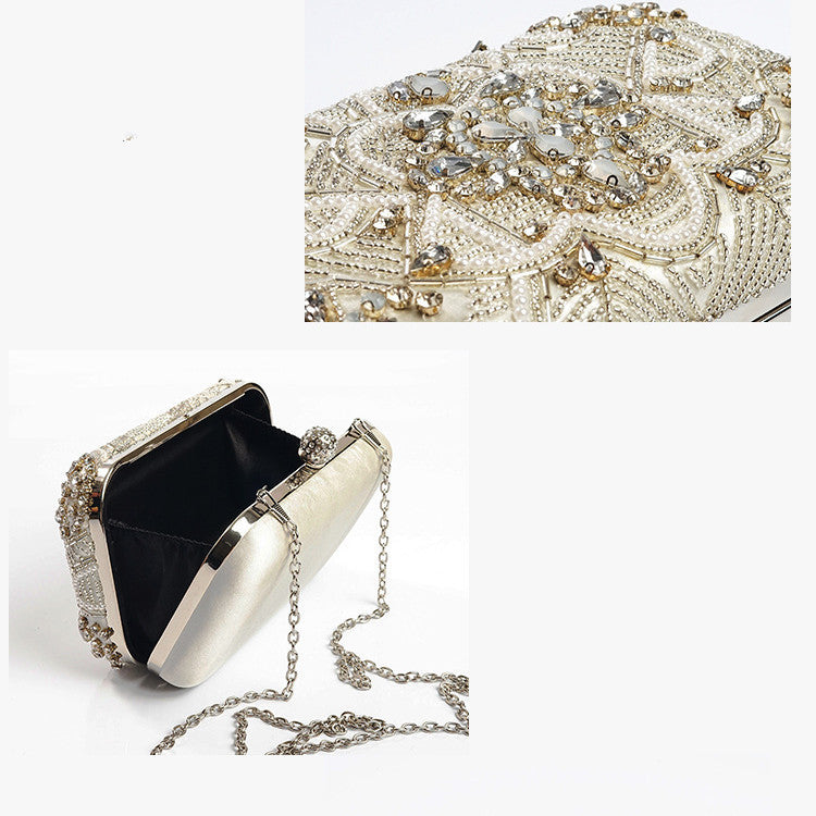 Handmade Rhinestone Chain Evening Bag β Beaded Clutch Purse for Women, Acrylic Hard Box Formal Party Bag with Chain