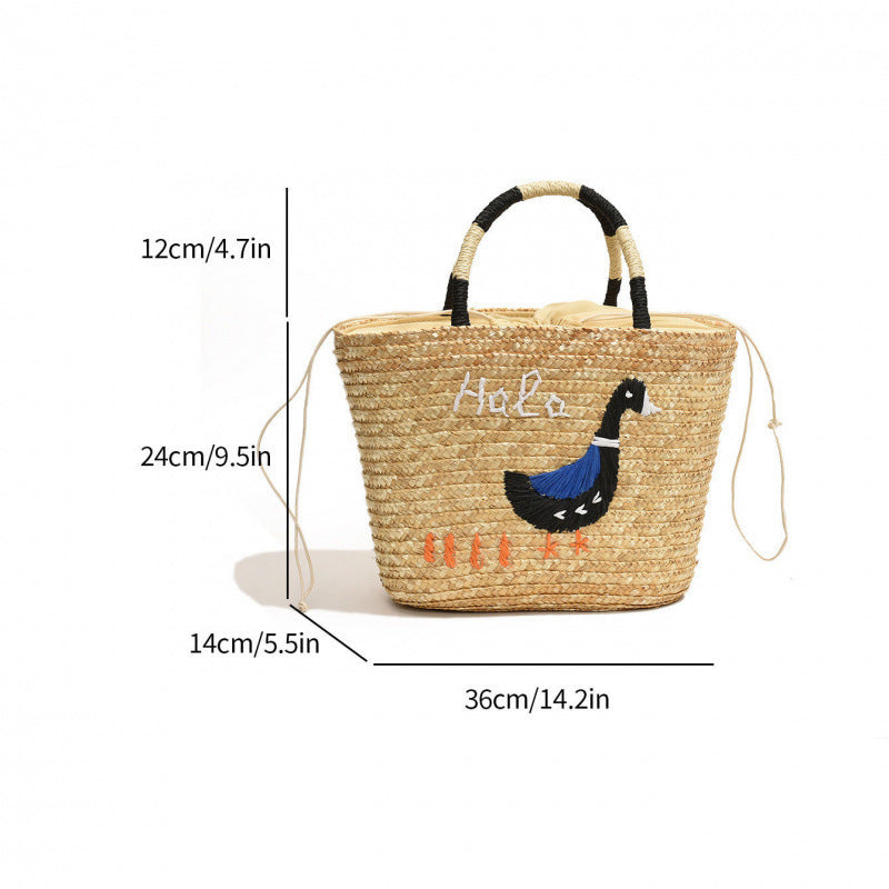 Handwoven Straw Tote Basket Bag for Women – Vintage Shoulder Handbag