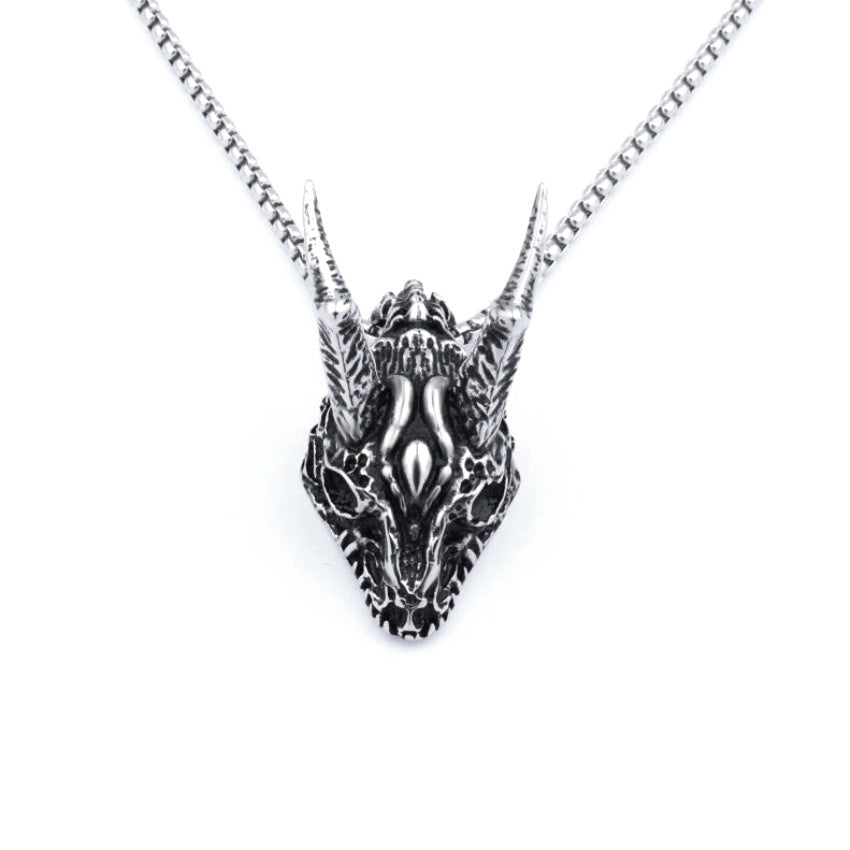 Collier en acier inoxydable avec pendentif en corne longue