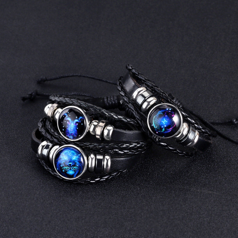 Bracelet unisexe au design tressé avec constellation du zodiaque.