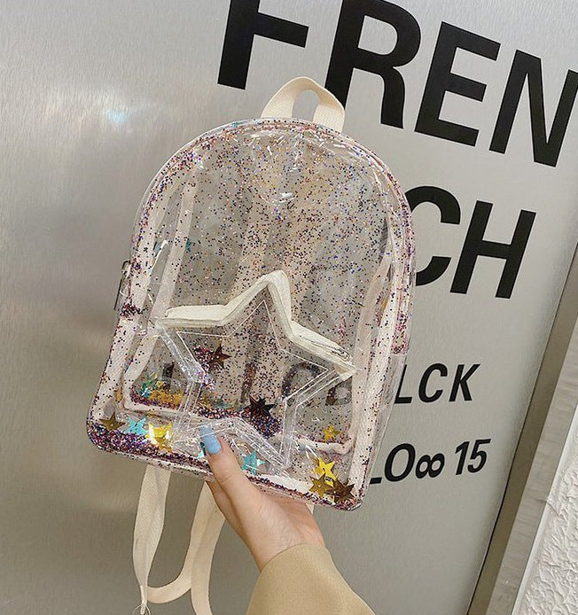 Girls Glitter Transparent PVC Backpack – Small Travel & School Bag