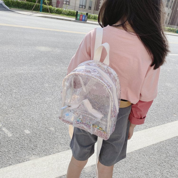 Girls Glitter Transparent PVC Backpack – Small Travel & School Bag