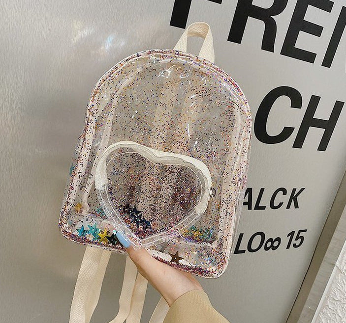 Girls Glitter Transparent PVC Backpack – Small Travel & School Bag