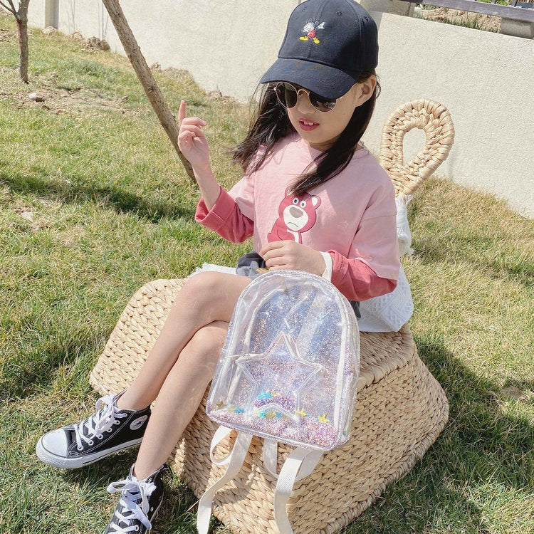 Girls Glitter Transparent PVC Backpack – Small Travel & School Bag