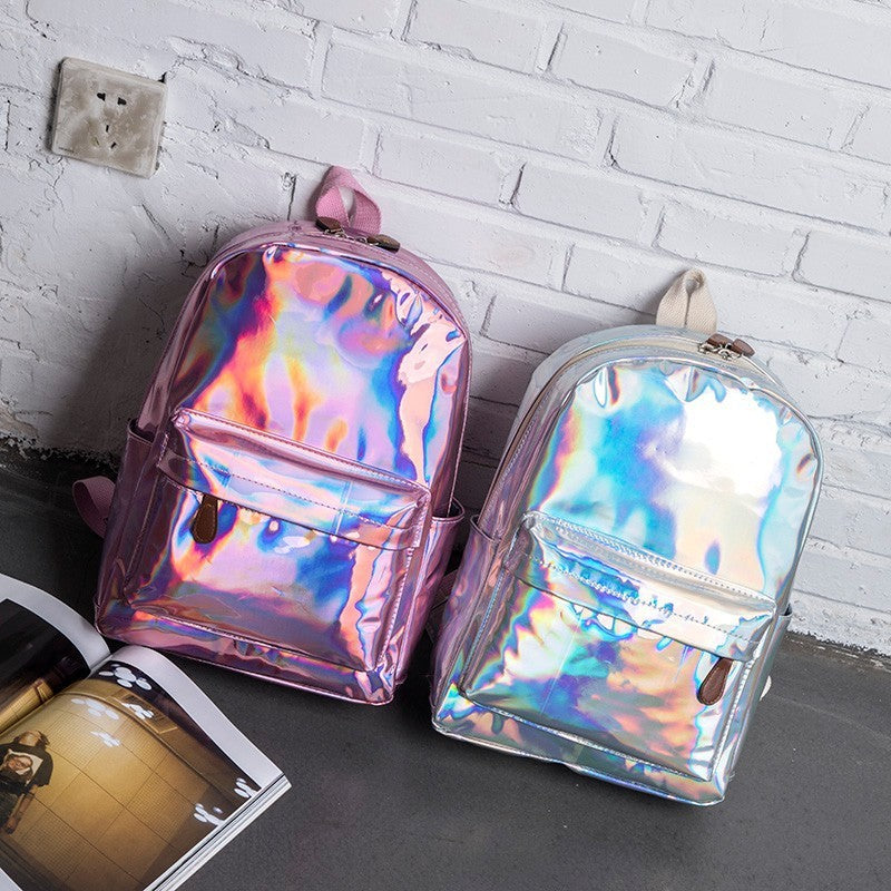 Teen Laser reflective Leather Waterproof Travel and School Backpack