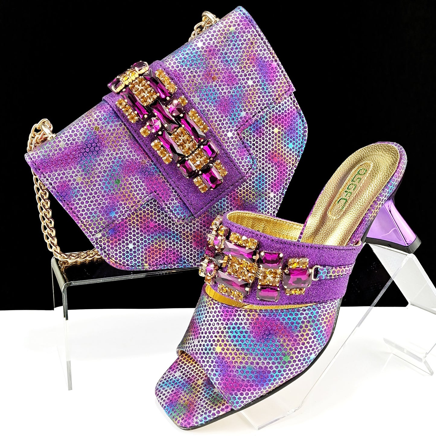 Women’s Camouflage High Heel Slippers and Bag Set – Decorative Drill Buckle Casual Shoe & Handbag Matching Set