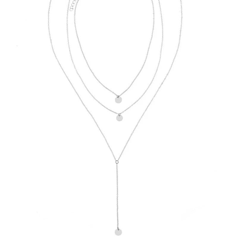 Collier de chaîne de pièces de monnaie rondes minimalistes multicouches
