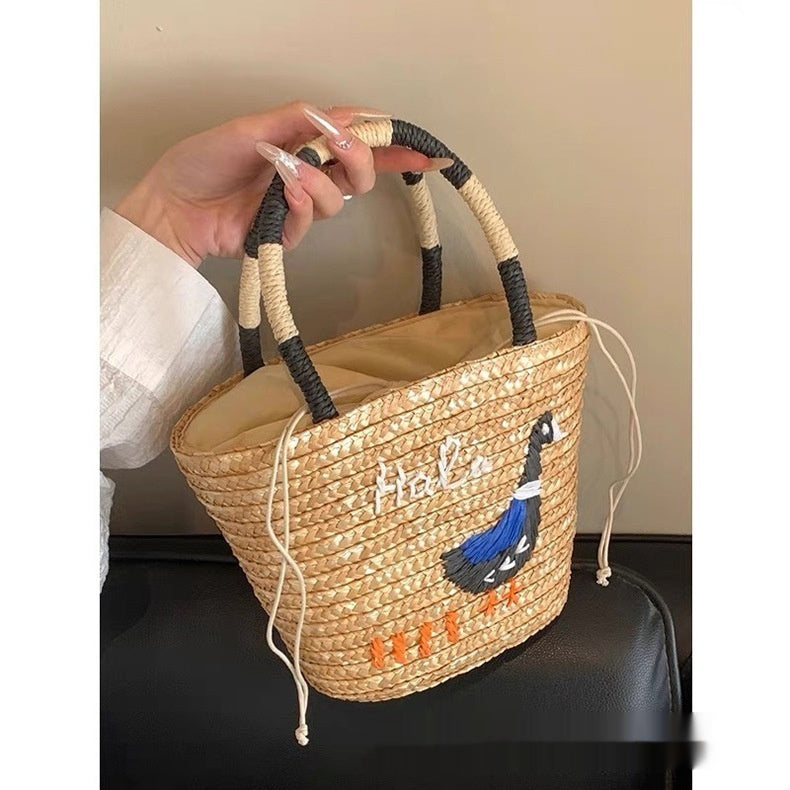 Handwoven Straw Tote Basket Bag for Women – Vintage Shoulder Handbag