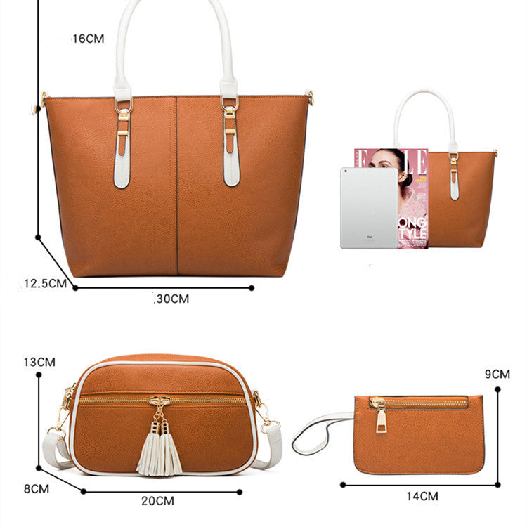 Color Blocked PU Leather Crossbody Shoulder Handbag Set– Retro European Style Bucket Bag for Women