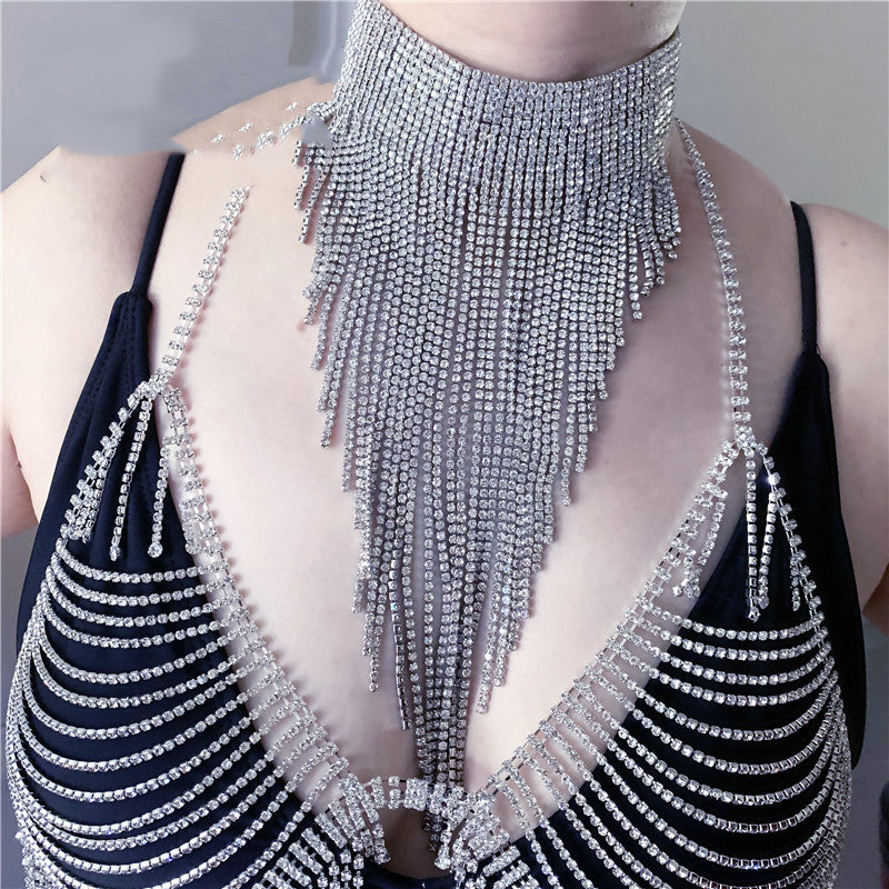 Collier à pampilles en strass, collier simple assorti avec tout