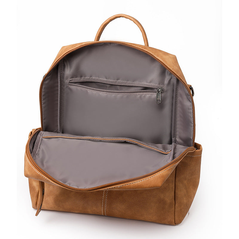 Minimalist PU Leather Backpack – Large Capacity Retro Travel Bag for Women