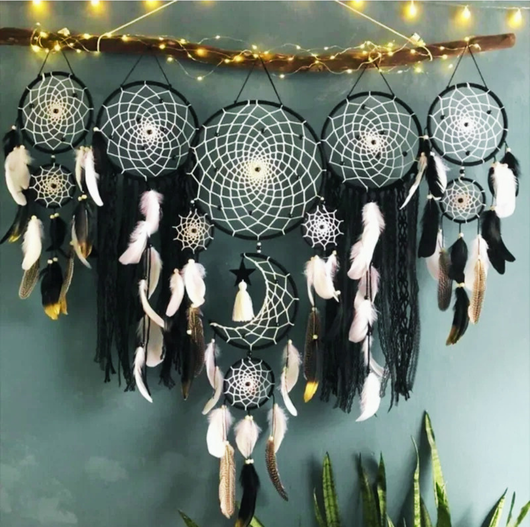 5pcs Boho Macrame Dream Catchers Set – Moon Wall Hangings for Home, Nursery & Ramadan Decor
