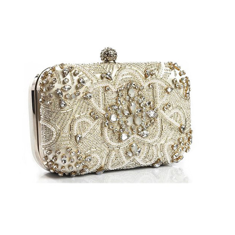 Handmade Rhinestone Chain Evening Bag β Beaded Clutch Purse for Women, Acrylic Hard Box Formal Party Bag with Chain