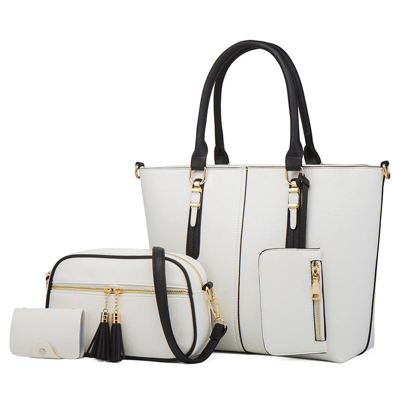 Color Blocked PU Leather Crossbody Shoulder Handbag Set– Retro European Style Bucket Bag for Women