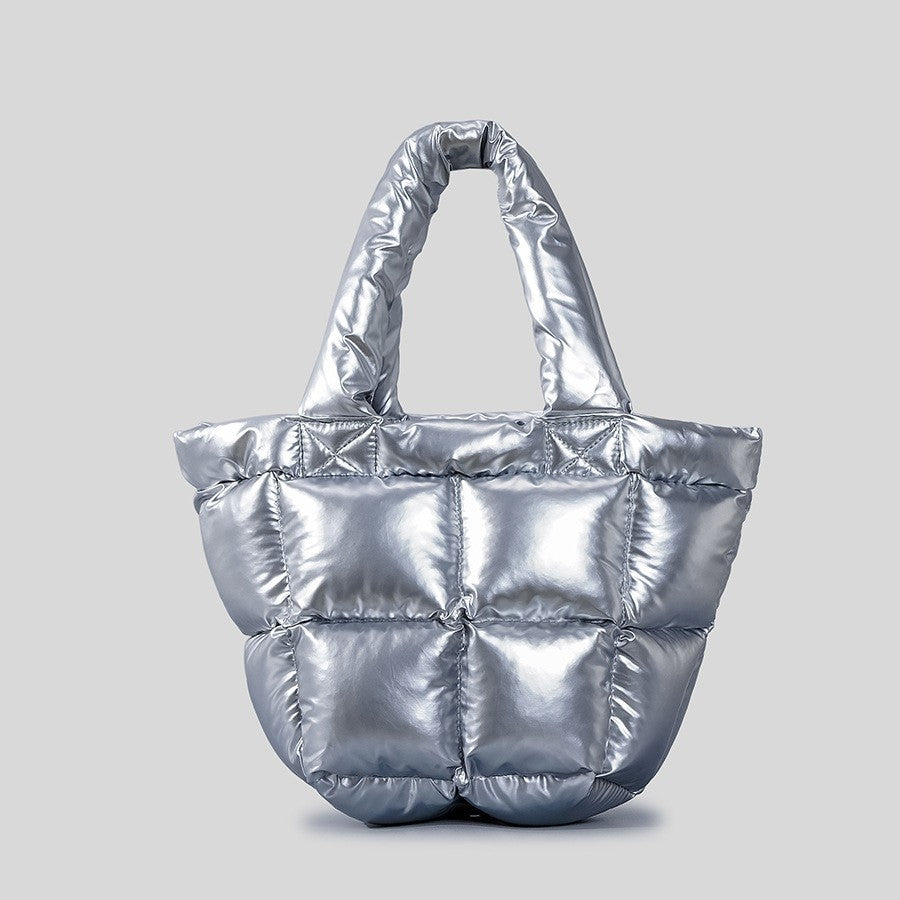 Soft Down Shoulder Bag for Women – Minimalist Quilted Duvet Purse with Bucket Design