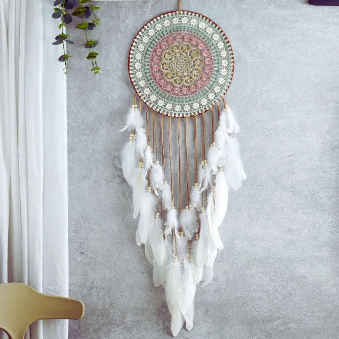 Round Woven Dreamcatcher – Boho Feather Tassel Wall Hanging for Bedroom & Home Decor
