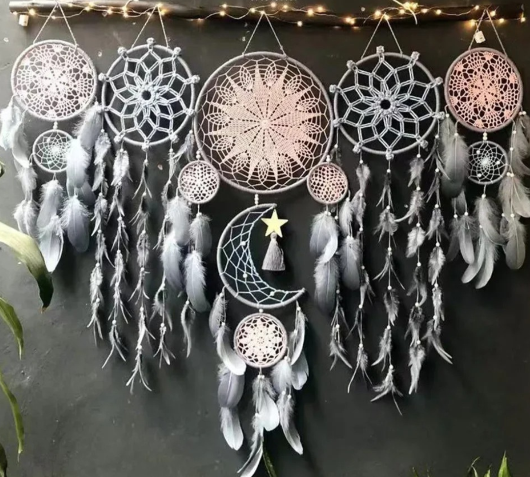 5pcs Boho Macrame Dream Catchers Set – Moon Wall Hangings for Home, Nursery & Ramadan Decor