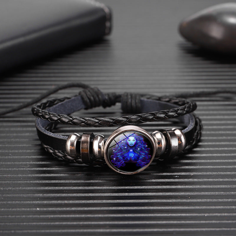 Bracelet unisexe au design tressé avec constellation du zodiaque.
