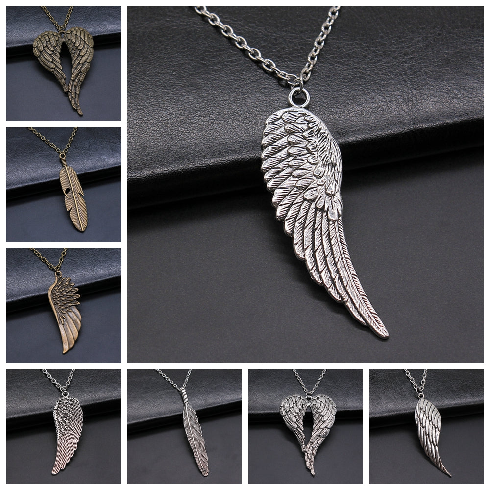 Chaîne et pendentif unisexe en plumes d'ailes d'oiseaux