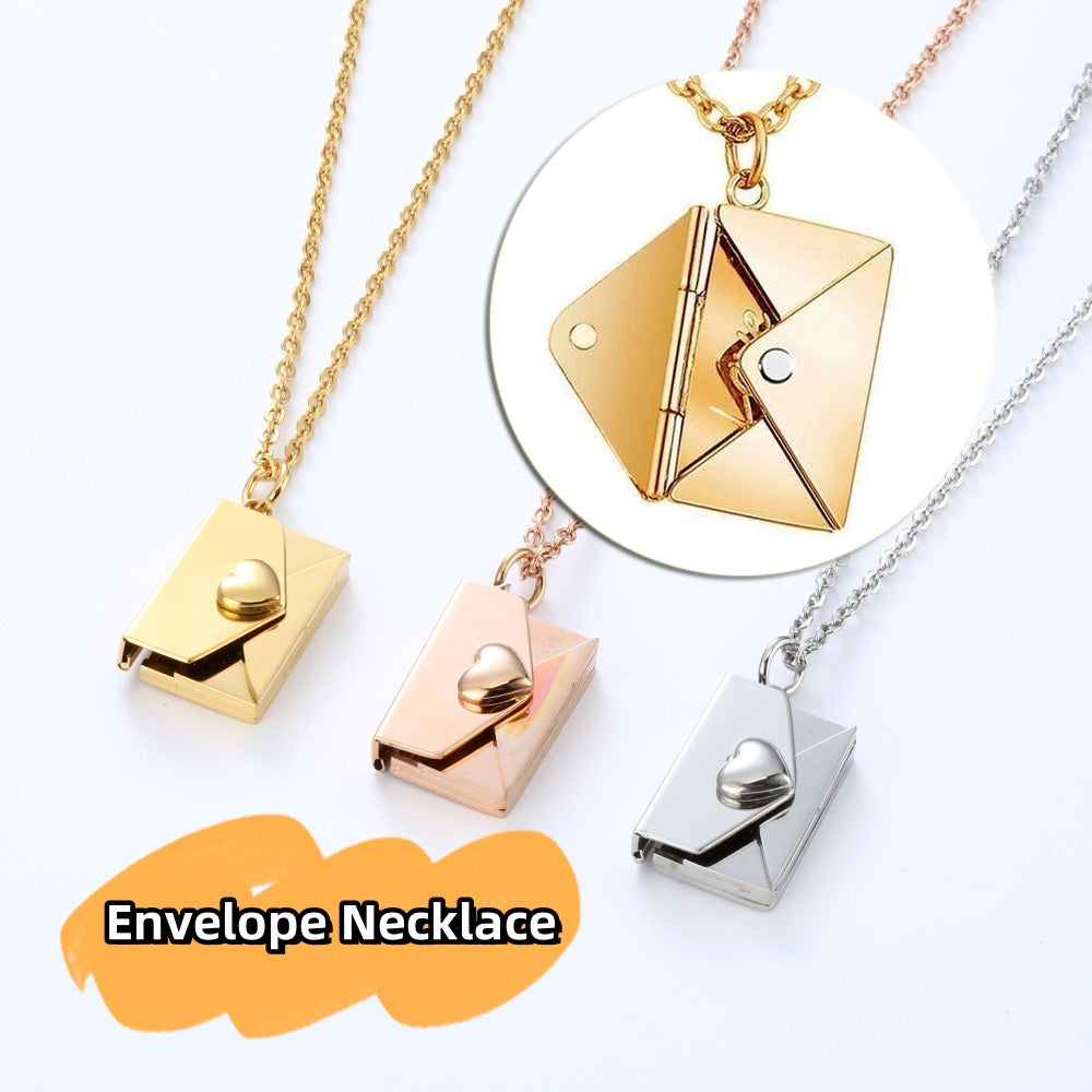 Bijoux collier unisexe enveloppe coeur