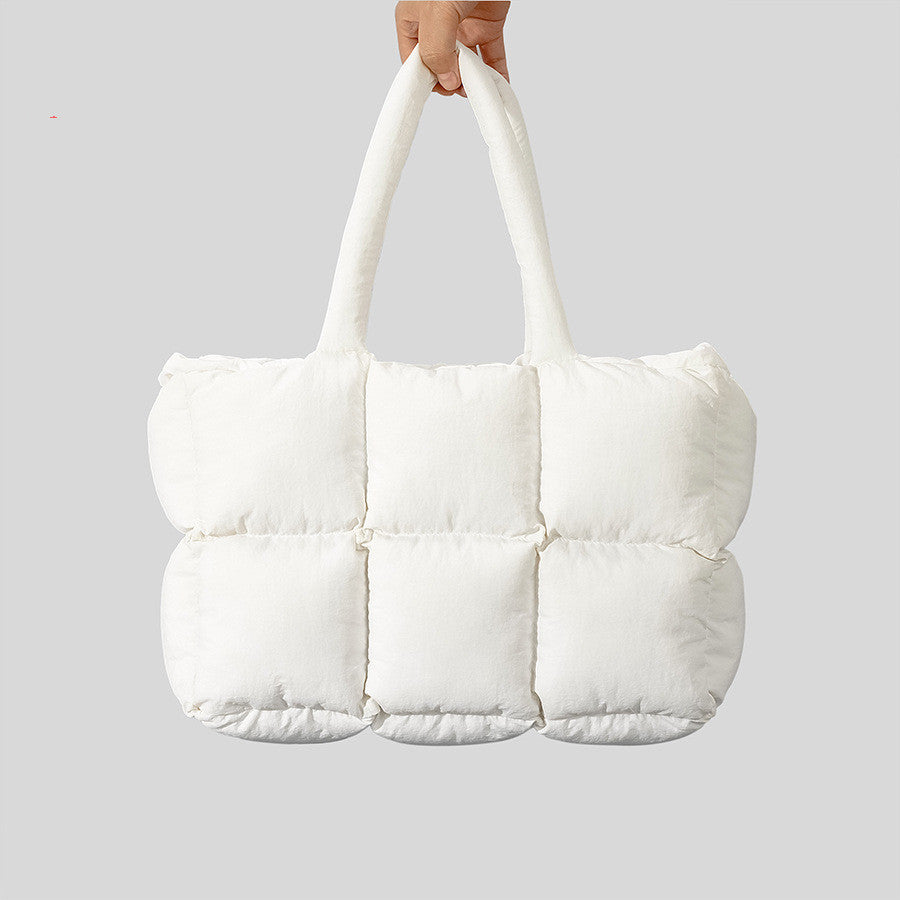 Soft Down Handbag for Women – Quilted Cotton-Filled Tote with Plush Stitching
