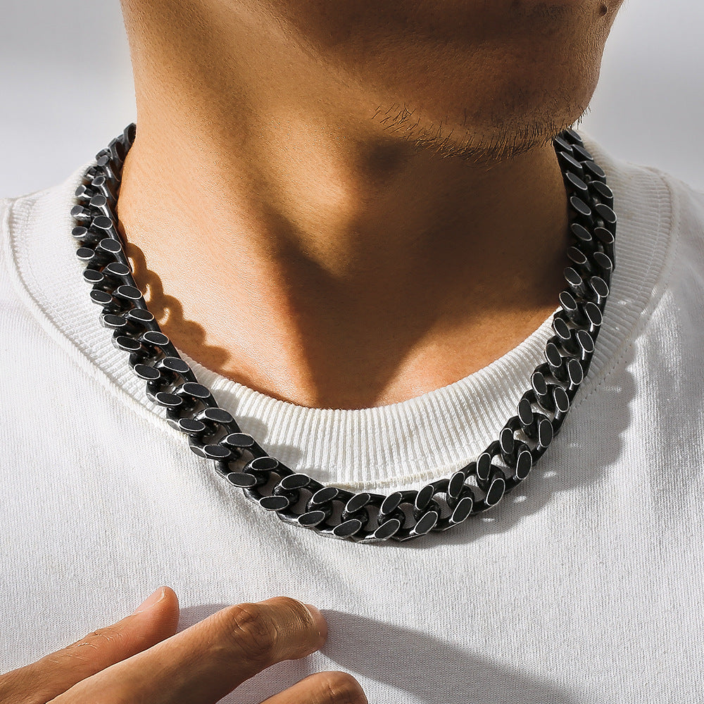 Collier en acier inoxydable cubain double face en acier titane