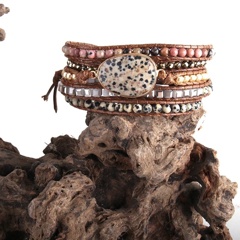 Bracelet de perles Boho fait maison naturel, pierres et cristaux mélangés