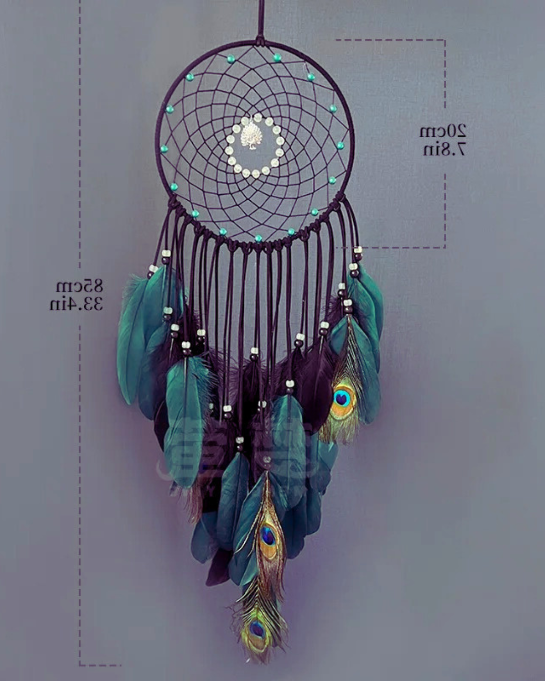 Peacock Feather Dream Catcher with Luminous Beads – Boho Wall Hanging & Wind Chime for Bedroom & Living Room Decor