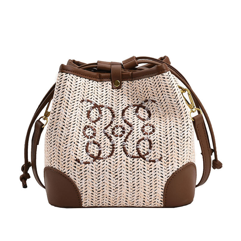 Women's Straw Beach Bucket Bag β Woven Seaside Vacation Shoulder Bag with Drawstring