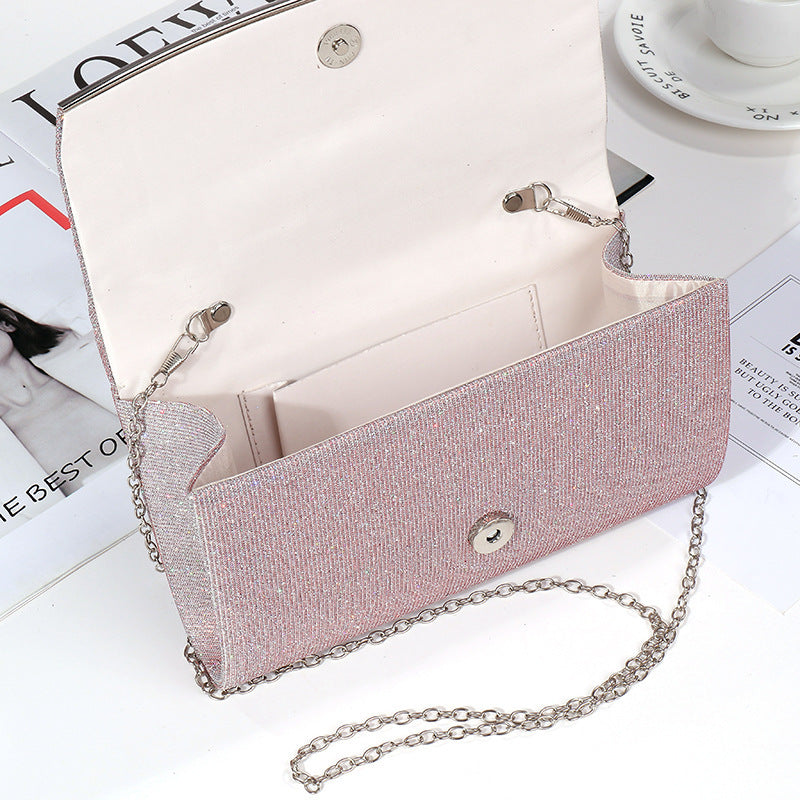 Women's Glitter Chain Shoulder Bag β Elegant Lock Closure Evening Clutch Purse for Party or Formal Wear