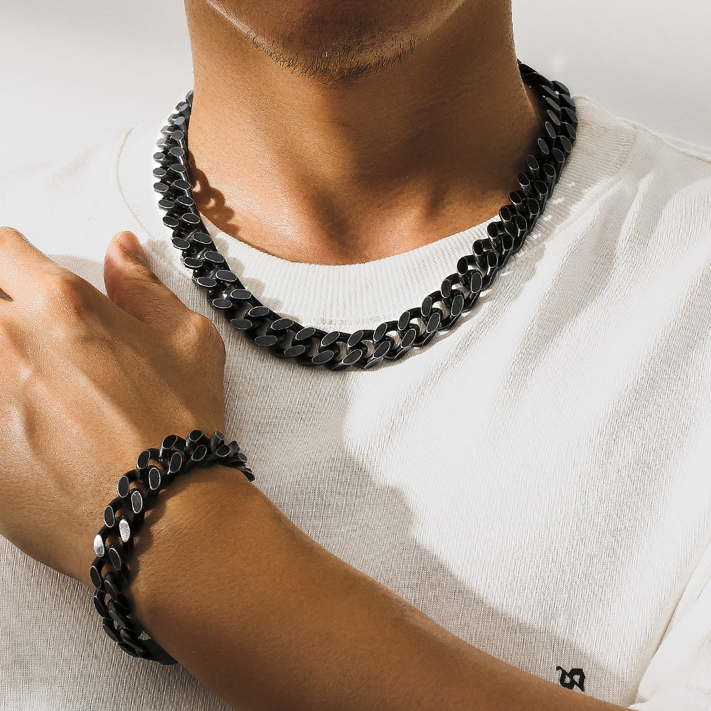 Collier en acier inoxydable cubain double face en acier titane