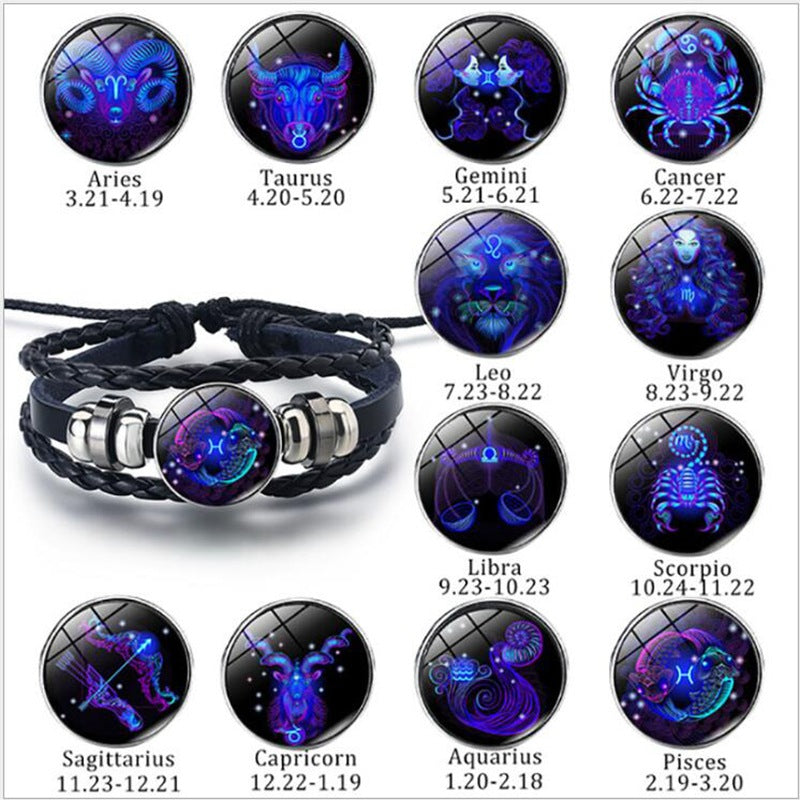 Bracelet unisexe au design tressé avec constellation du zodiaque.