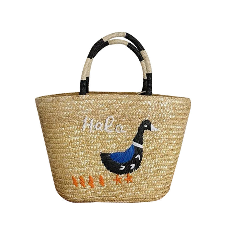 Handwoven Straw Tote Basket Bag for Women – Vintage Shoulder Handbag
