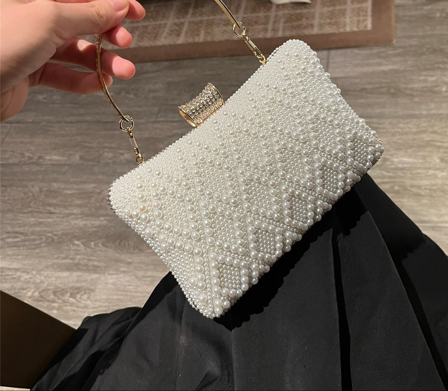 Pearl Beaded Clutch Bag β Elegant Hard Shell Evening Purse for Women, Banquet Wedding Handbag