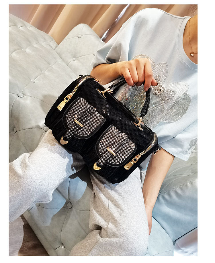Black One-Shoulder Messenger Bag β Sequin Street Style Casual Handbag for Women, Medium Size Polyester Crossbody Purse