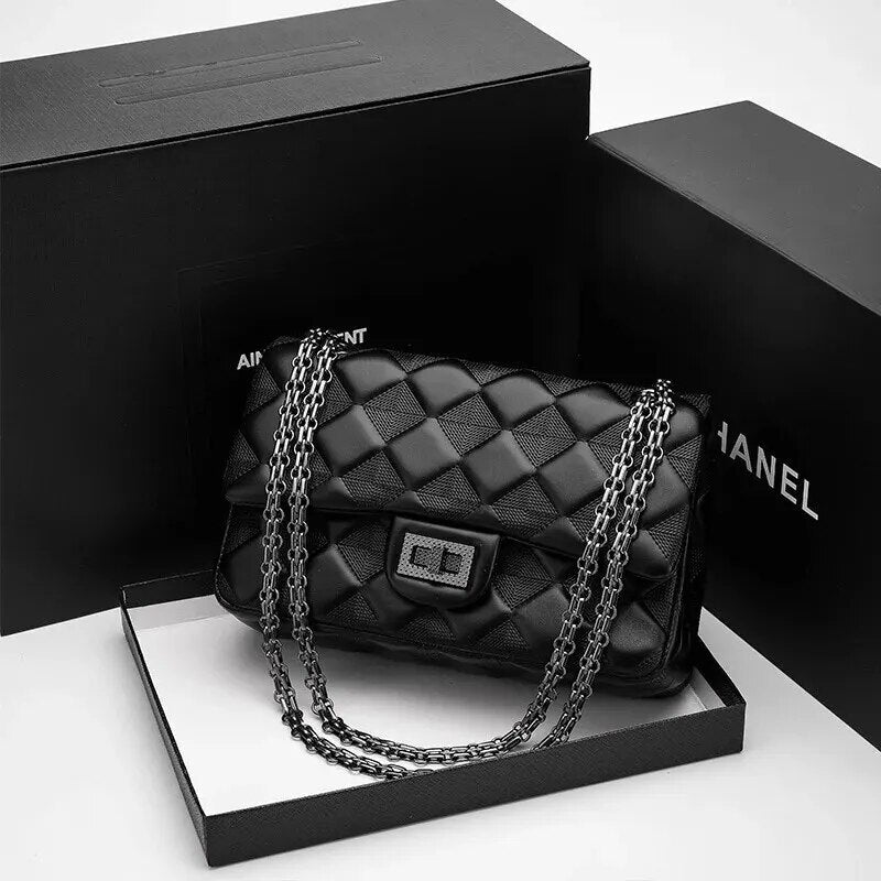 Sac à chaîne bandoulière brodé en cuir de haute qualité