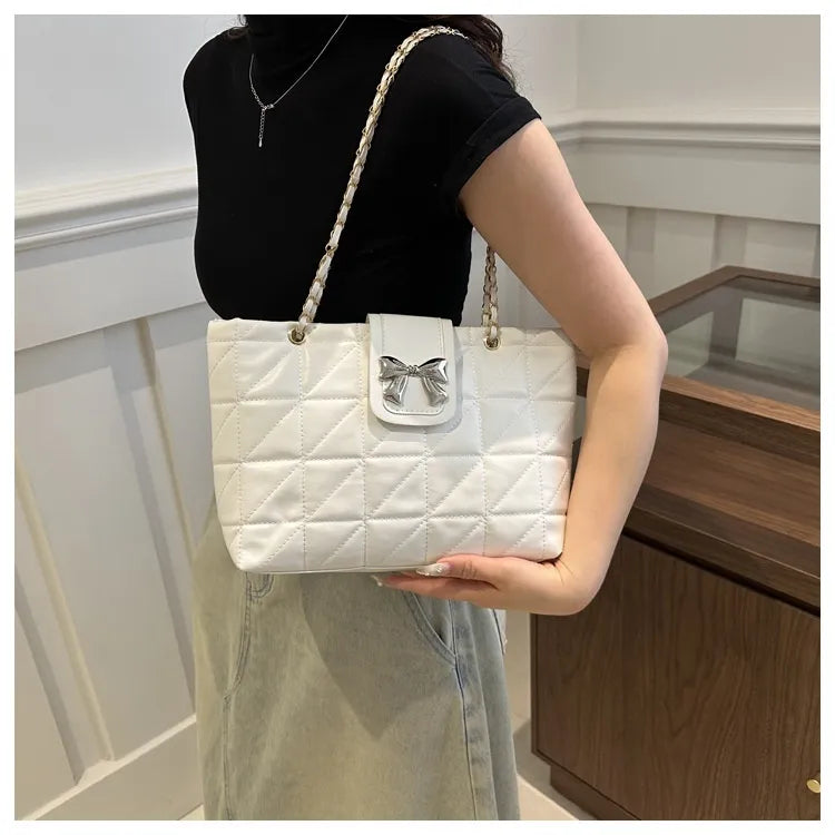 Soft Rhombus PU Chain Tote Bag โ Large Capacity Shoulder Handbag for Women