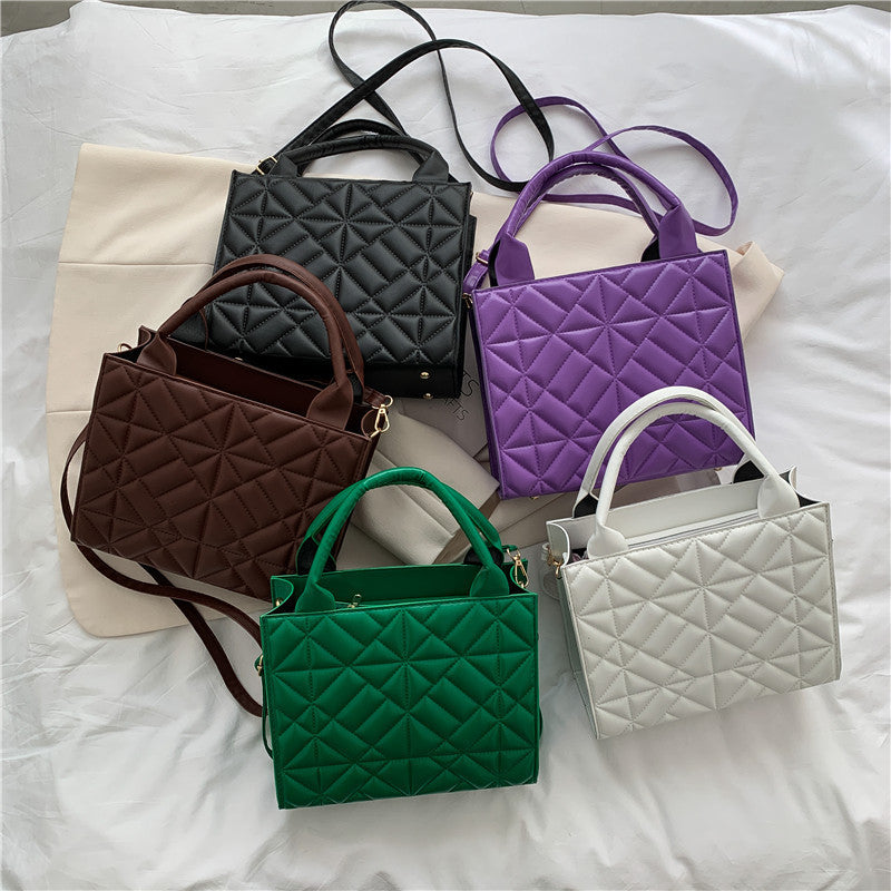 Retro PU Leather Large Capacity Shoulder Bag for Women – Simple & Stylish Handbag with Double Straps