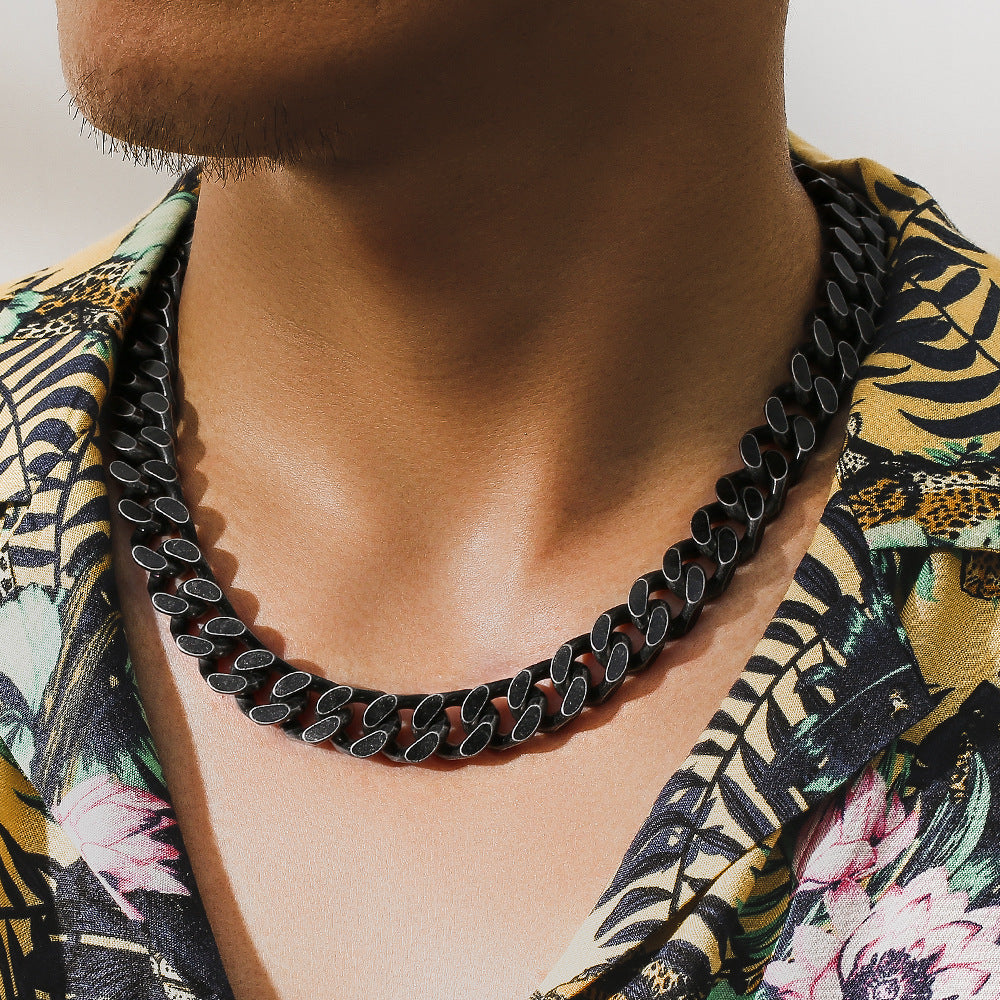 Collier en acier inoxydable cubain double face en acier titane