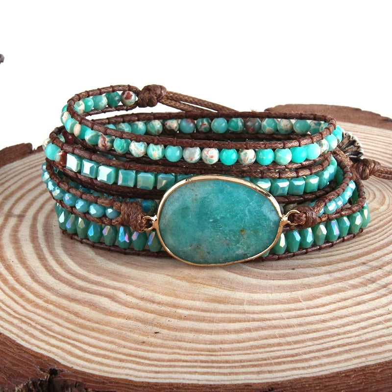 Bracelet de perles Boho fait maison naturel, pierres et cristaux mélangés