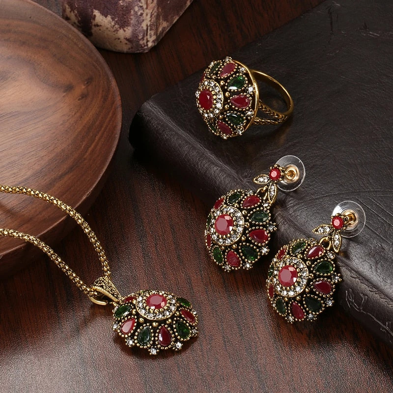 Ensembles de bijoux, collier, boucles d'oreilles et bagues en cristal de fleur de mariée ethnique, 4 pièces