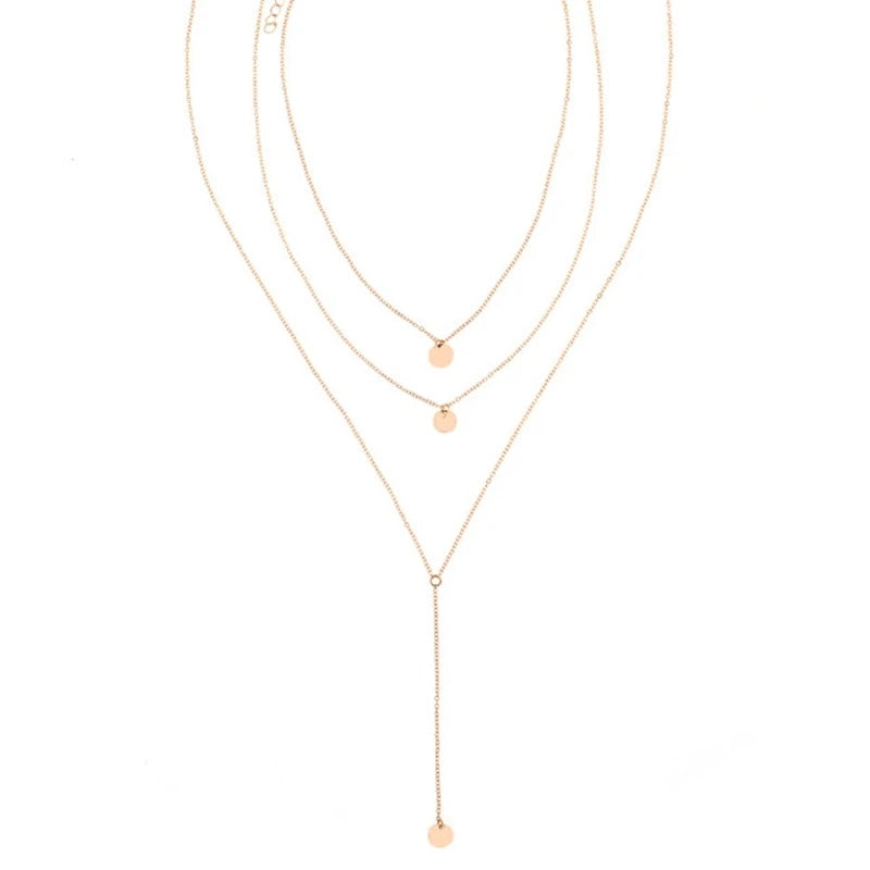 Collier de chaîne de pièces de monnaie rondes minimalistes multicouches
