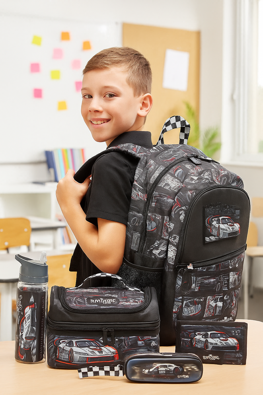 Racing Car Backpack Set for Boys Smiggle β Large School Bag with Lunch Bag, Wallet & Pencil Case for Students