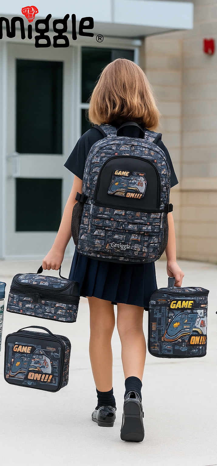 Smiggle Boys Video Game Backpack Set โ Large School Bag with Lunch Bag, Pencil Case, Wallet & Water Bottle for Primary Students