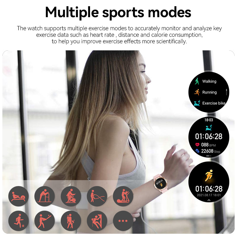 Women Touch Screen Waterproof Sport Smartwatch with Bluetooth Connect