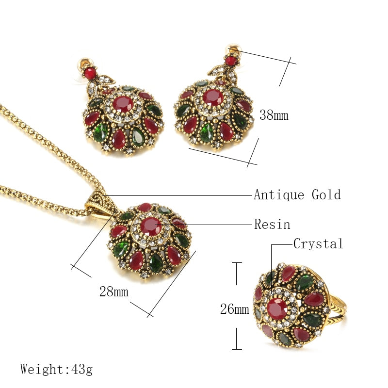 Ensembles de bijoux, collier, boucles d'oreilles et bagues en cristal de fleur de mariée ethnique, 4 pièces
