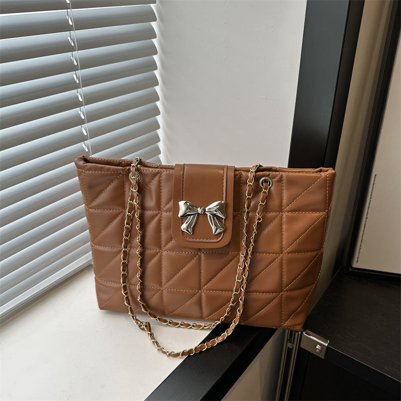 Soft Rhombus PU Chain Tote Bag โ Large Capacity Shoulder Handbag for Women