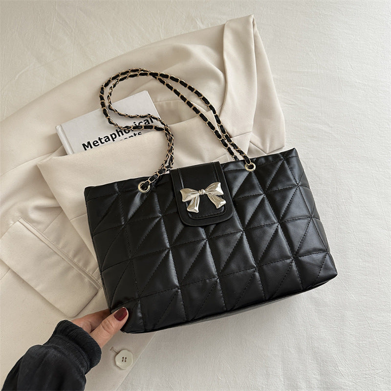 Soft Rhombus PU Chain Tote Bag โ Large Capacity Shoulder Handbag for Women