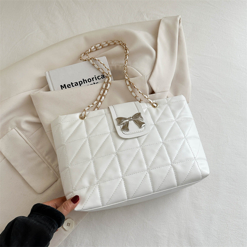 Soft Rhombus PU Chain Tote Bag โ Large Capacity Shoulder Handbag for Women
